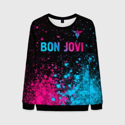 Мужской свитшот 3D Bon Jovi - neon gradient: символ сверху