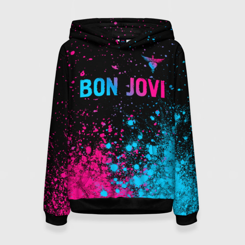 Женская толстовка 3D Bon Jovi - neon gradient: символ сверху, цвет 3D печать