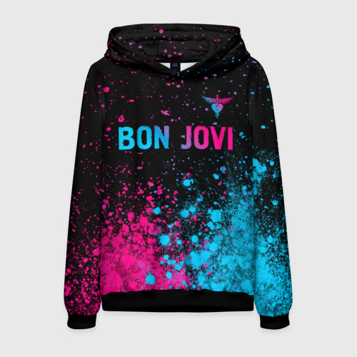 Мужская толстовка с принтом Bon Jovi - neon gradient: символ сверху, вид спереди №1