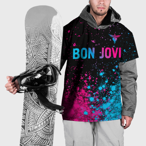Накидка на куртку 3D Bon Jovi - neon gradient: символ сверху, цвет 3D печать