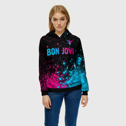 Женская толстовка 3D Bon Jovi - neon gradient: символ сверху - фото 2