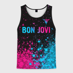 Мужская майка 3D Bon Jovi - neon gradient: символ сверху