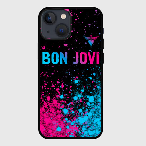 Чехол для iPhone 13 mini Bon Jovi - neon gradient: символ сверху
