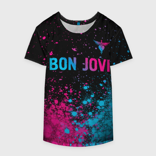 Накидка на куртку 3D Bon Jovi - neon gradient: символ сверху, цвет 3D печать - фото 4