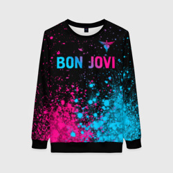 Женский свитшот 3D Bon Jovi - neon gradient: символ сверху