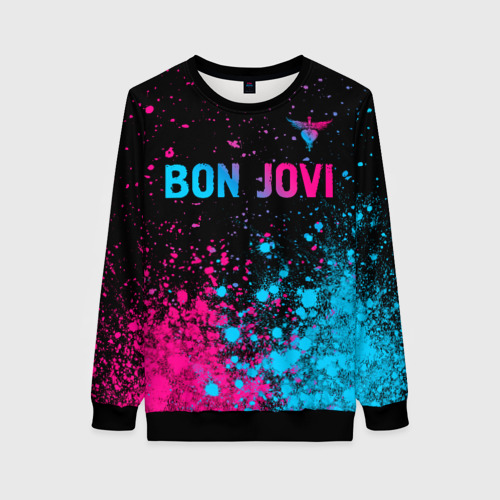 Женский свитшот 3D Bon Jovi - neon gradient: символ сверху, цвет 3D печать