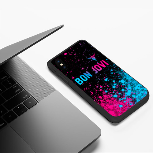 Чехол для iPhone XS Max матовый Bon Jovi - neon gradient: символ сверху - фото 5