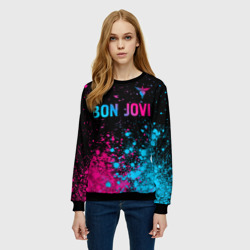 Женский свитшот 3D Bon Jovi - neon gradient: символ сверху - фото 2