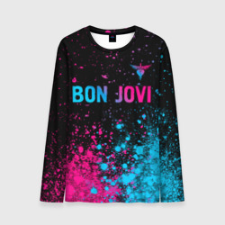 Мужской лонгслив 3D Bon Jovi - neon gradient: символ сверху