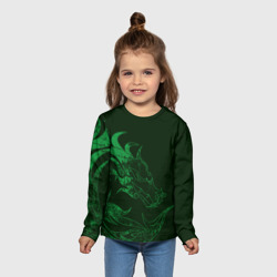 Лонгслив с принтом Кислотный зеленый дракон для ребенка, вид на модели спереди №3. Цвет основы: белый
