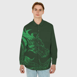 Мужская рубашка oversize 3D Кислотный зеленый дракон - фото 2