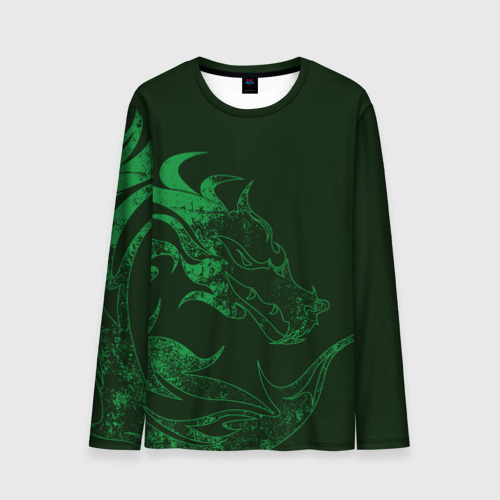 Мужской лонгслив 3D с принтом Кислотный зеленый дракон, вид спереди #2