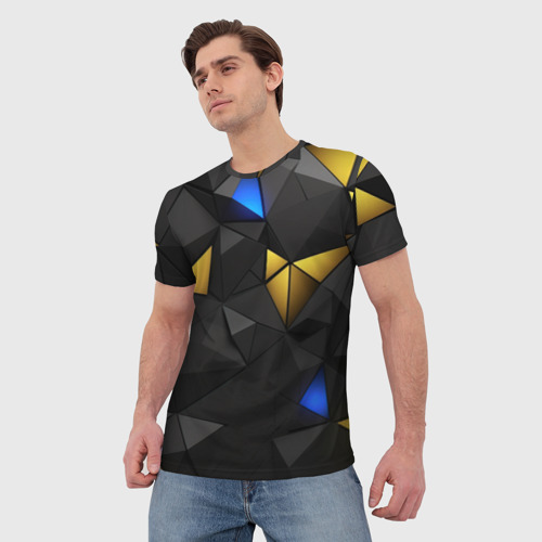 Мужская футболка 3D Black yellow geometry, цвет 3D печать - фото 3