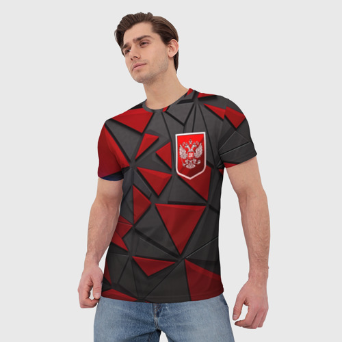 Мужская футболка 3D с принтом Красный герб РФ, фото на моделе #1