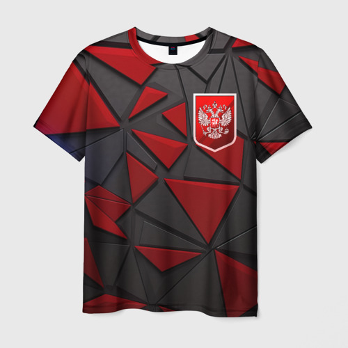 Мужская футболка 3D с принтом Красный герб РФ, вид спереди #2