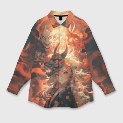 Женская рубашка oversize 3D Девчонка в маске демонического дракона