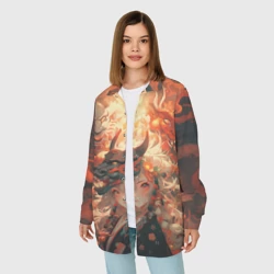 Женская рубашка oversize 3D Девчонка в маске демонического дракона - фото 2