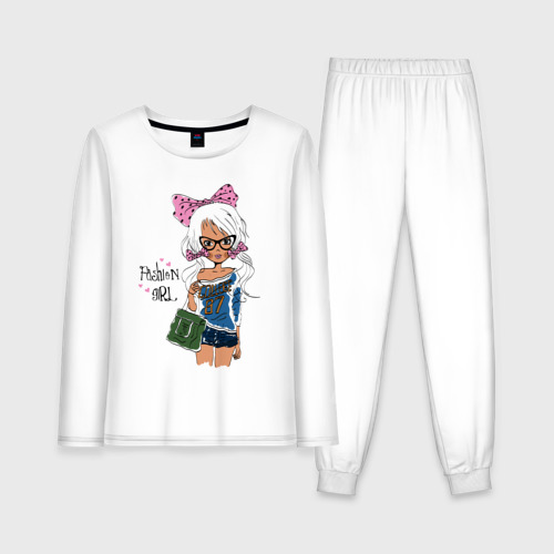 Женская пижама с лонгсливом хлопок Модная девочка, цвет белый