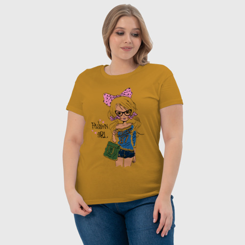 Женская футболка хлопок Модная девочка, цвет горчичный - фото 6
