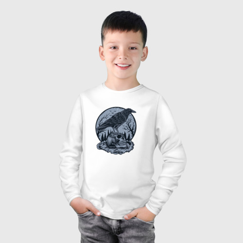 Детский лонгслив хлопок Ворон и череп, цвет белый - фото 3