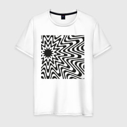 Мужская футболка хлопок Иллюзия черных линий - волнистые полосы