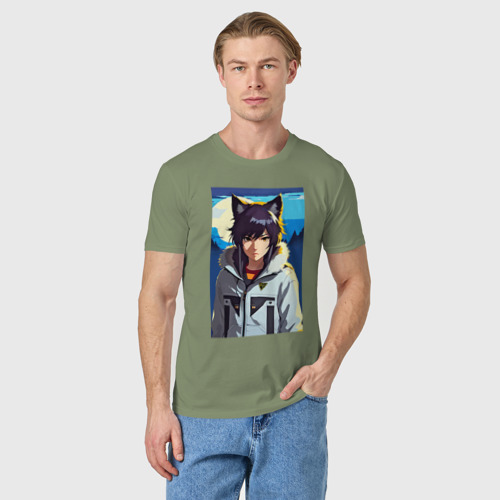 Мужская футболка хлопок с принтом Девочка-волчонок - аниме, фото на моделе #1