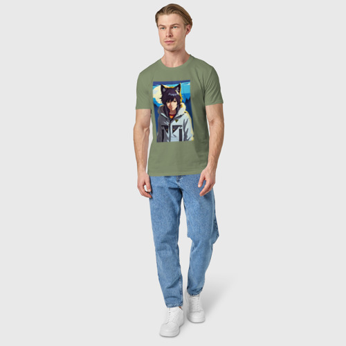 Мужская футболка хлопок с принтом Девочка-волчонок - аниме, вид сбоку #3