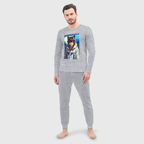 Мужская пижама с лонгсливом хлопок Девочка-волчонок - аниме, цвет меланж - фото 3