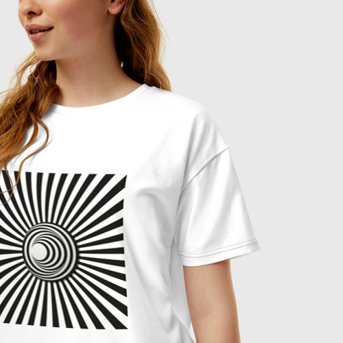 Женская футболка хлопок Oversize Черно-белая иллюзия - Полосатый фон, цвет белый - фото 3