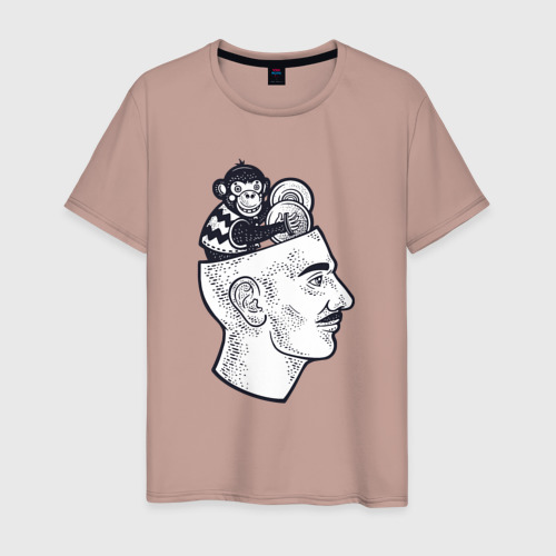 Мужская футболка хлопок Обезьянка в голове, цвет пыльно-розовый