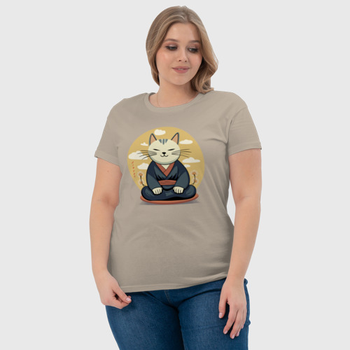 Женская футболка хлопок Дзен-кот, цвет миндальный - фото 6
