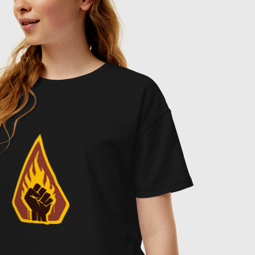 Женская футболка хлопок Oversize Baldurs Gate 3 Flaming Fist, цвет черный - фото 3