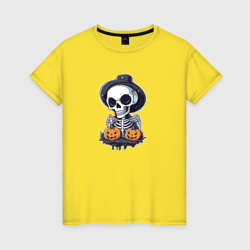 Женская футболка хлопок Скелет на Хэллоуин
