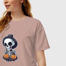 Женская футболка хлопок Oversize Скелет на Хэллоуин - фото 2