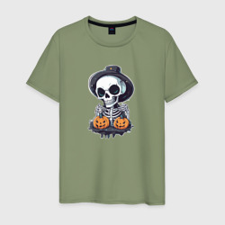 Мужская футболка хлопок Скелет на Хэллоуин