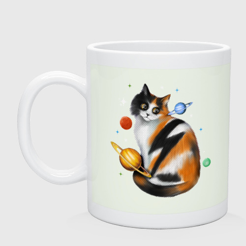 Кружка керамическая Космическая кошка с планетами и молнией