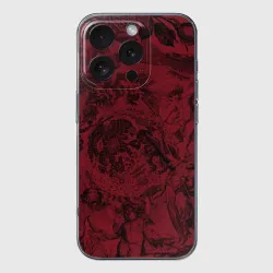 Чехол для iPhone 16 Pro силиконовый с защитой камеры Битва ангелов и демонов на красном фоне