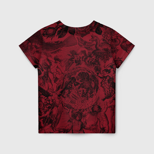 Детская футболка 3D с принтом Битва ангелов и демонов на красном фоне, вид сзади #1