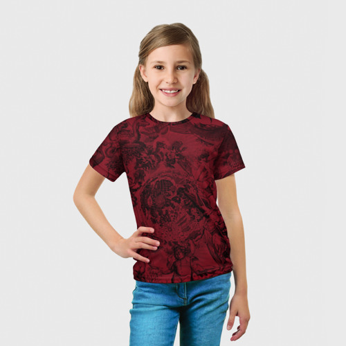 Детская футболка 3D с принтом Битва ангелов и демонов на красном фоне, вид сбоку #3