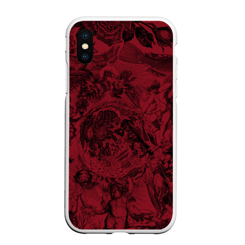 Чехол для iPhone XS Max матовый Битва ангелов и демонов на красном фоне, цвет белый