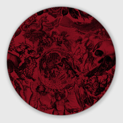 Круглый коврик для мышки Битва ангелов и демонов на красном фоне