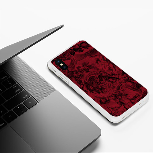 Чехол для iPhone XS Max матовый Битва ангелов и демонов на красном фоне, цвет белый - фото 5