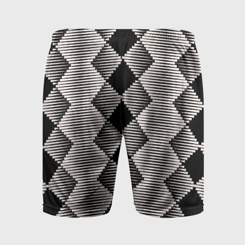 Мужские шорты спортивные с принтом Черные бежевые ромбы, вид сзади #1