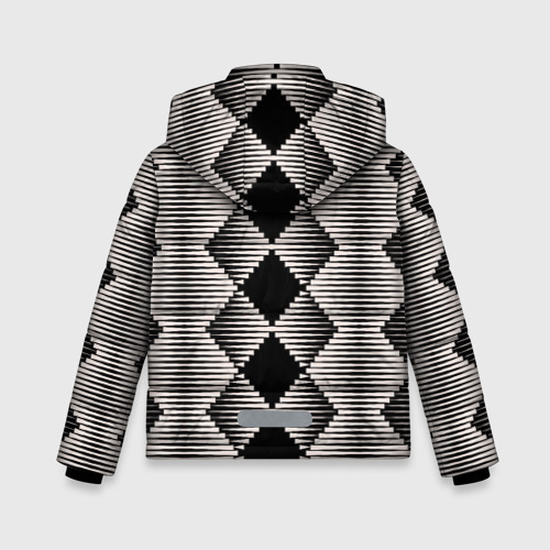 Зимняя куртка для мальчиков 3D с принтом Черные бежевые ромбы, вид сзади #1