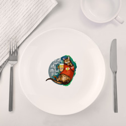 Набор: тарелка + кружка бенгальский кот киноман с попкорном - фото 2