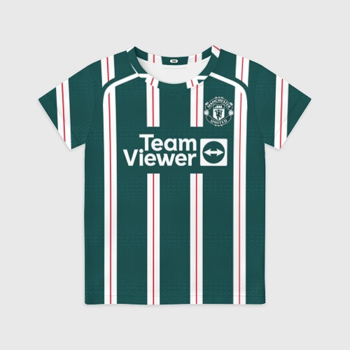 Детская футболка 3D с принтом Антони МЮ форма 23-24 гостевая, вид спереди #2