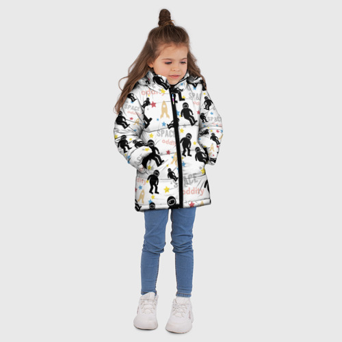 Зимняя куртка для девочек 3D с принтом Космическое приключение паттерн, вид сбоку #3