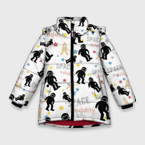 Зимняя куртка для девочек 3D с принтом Космическое приключение паттерн, вид спереди #2