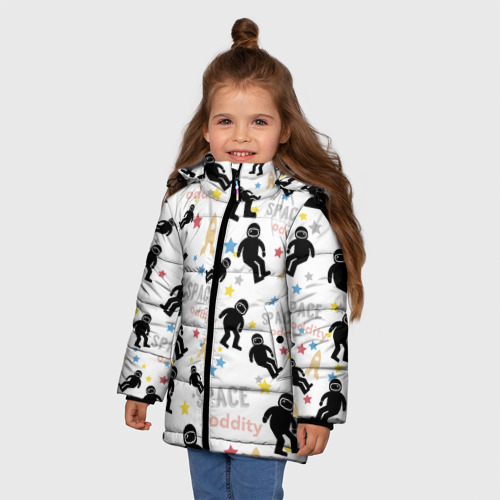 Зимняя куртка для девочек 3D с принтом Космическое приключение паттерн, фото на моделе #1