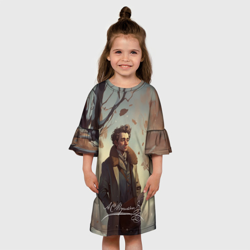 Детское платье 3D с принтом Пушкин в зимнем дворе, вид сбоку #3